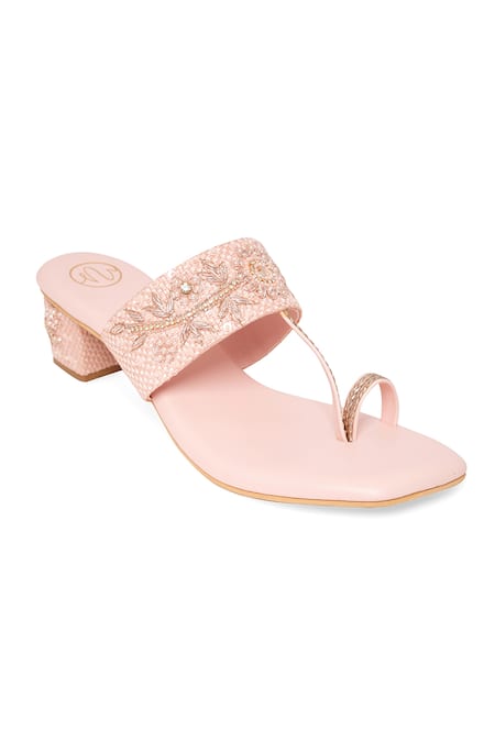 Shop_NR By Nidhi Rathi_Pink Embroidery, Beads Baby Embellished Block Heels _Online_at_Aza_Fashions