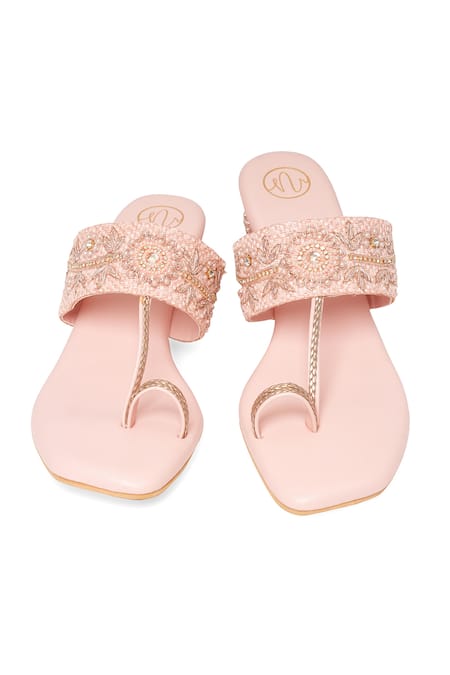 Buy_NR By Nidhi Rathi_Pink Embroidery, Beads Baby Embellished Block Heels 