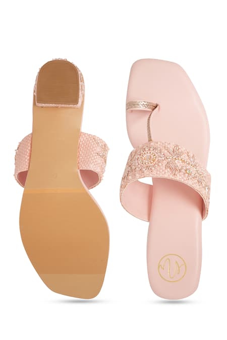 Shop_NR By Nidhi Rathi_Pink Embroidery, Beads Baby Embellished Block Heels _at_Aza_Fashions