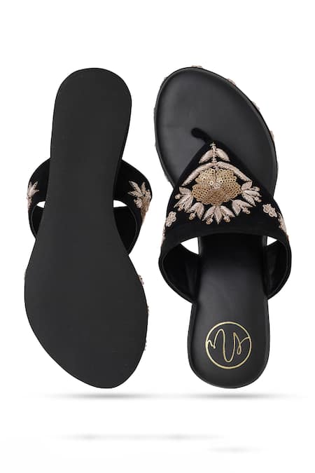 NR By Nidhi Rathi Embellished Velvet Wedge Heels 