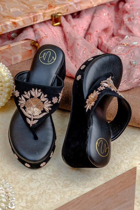 NR By Nidhi Rathi Embellished Velvet Wedge Heels 