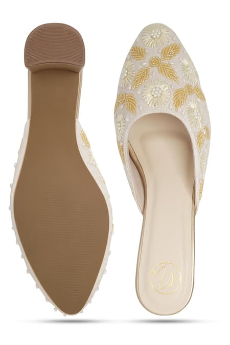 NR By Nidhi Rathi Gold Embellished Mid-Top Block Heel Sandals 
