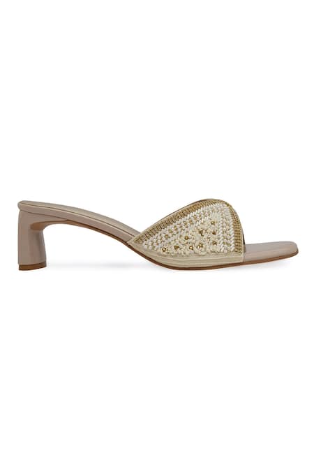 NR By Nidhi Rathi_Gold Beads, Sequins Luxe Embellished Block Heel Sandals _Online_at_Aza_Fashions