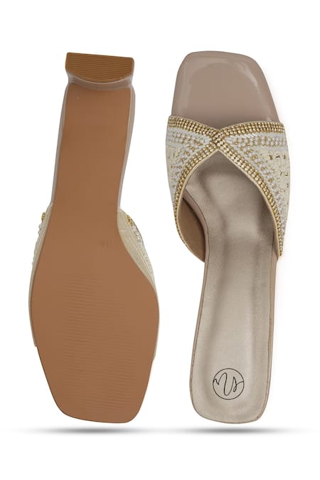 NR By Nidhi Rathi Gold Luxe Embellished Block Heel Sandals