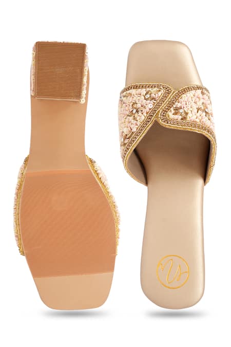 NR By Nidhi Rathi Gold Embellished Block Heel Sandals 