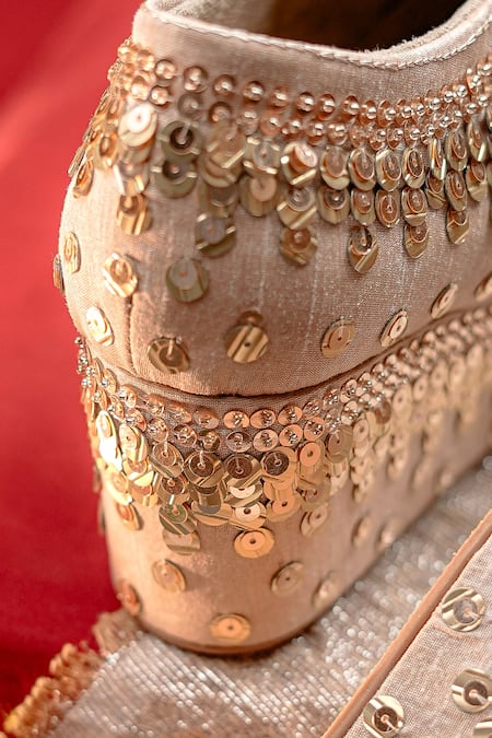 NR By Nidhi Rathi_Gold Sequins Embellished Wedge Party Sandals _at_Aza_Fashions