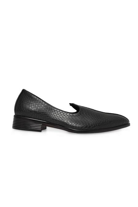 Shop_NR By Nidhi Rathi_Black Patent Mid Top Slip On Mojaris _Online_at_Aza_Fashions
