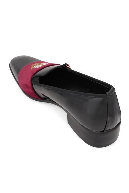 Buy_NR By Nidhi Rathi_Black Embroidery Maroon And Suede Monk Shoes _Online_at_Aza_Fashions