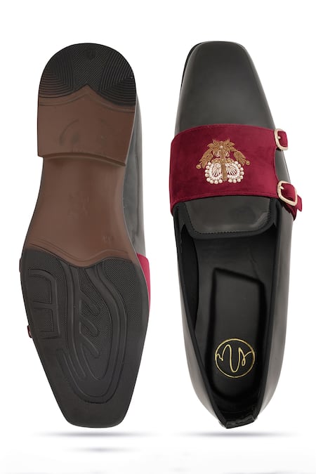 NR By Nidhi Rathi Maroon & Black Suede Monk Shoes 