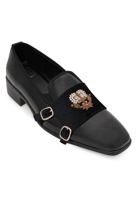Shop NR By Nidhi Rathi Black Embroidery Suede Monk Shoes Online at Aza Fashions Shop_NR By Nidhi Rathi_Black Embroidery Suede Monk Shoes _Online_at_Aza_Fashions