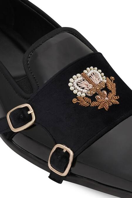 Buy NR By Nidhi Rathi Black Embroidery Suede Monk Shoes Buy_NR By Nidhi Rathi_Black Embroidery Suede Monk Shoes