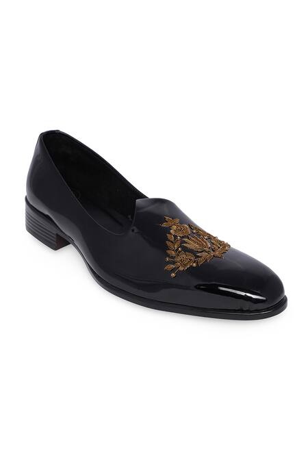 Shop_NR By Nidhi Rathi_Black Embroidery Patent Brogues _Online_at_Aza_Fashions