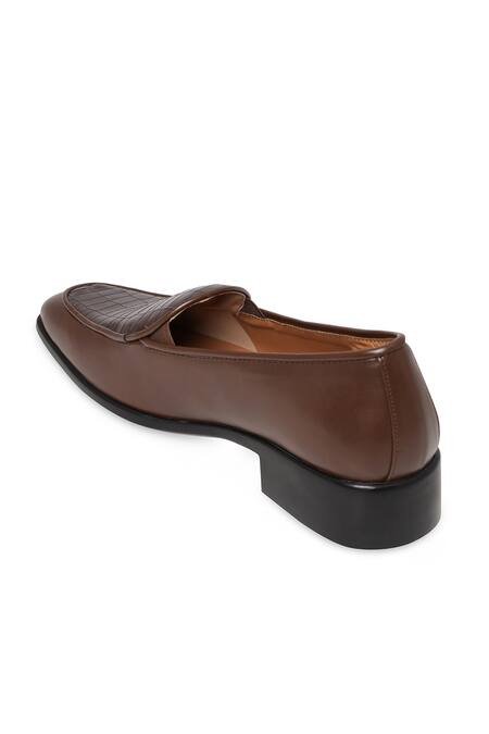 Buy_NR By Nidhi Rathi_Brown Textured Patent Loafers _Online_at_Aza_Fashions
