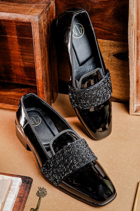 NR By Nidhi Rathi Glossy Black Patent Monk Shoes 
