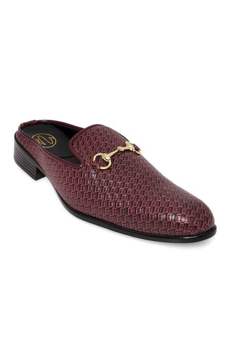 Shop_NR By Nidhi Rathi_Brown Textured Patent Flatforms _Online_at_Aza_Fashions