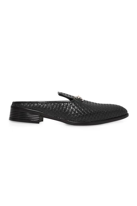 NR By Nidhi Rathi_Black Textured Patent Flatforms _Online_at_Aza_Fashions