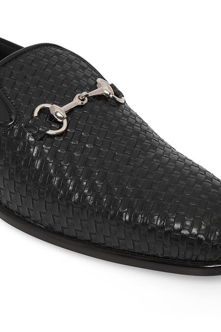 NR By Nidhi Rathi_Black Textured Patent Flatforms _at_Aza_Fashions