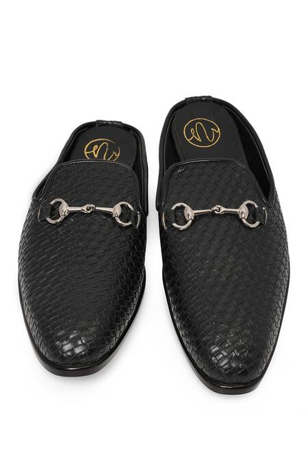 Buy_NR By Nidhi Rathi_Black Textured Patent Flatforms 