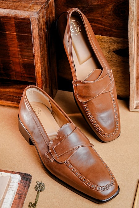 NR By Nidhi Rathi Tan Patent Slip On Loafers 