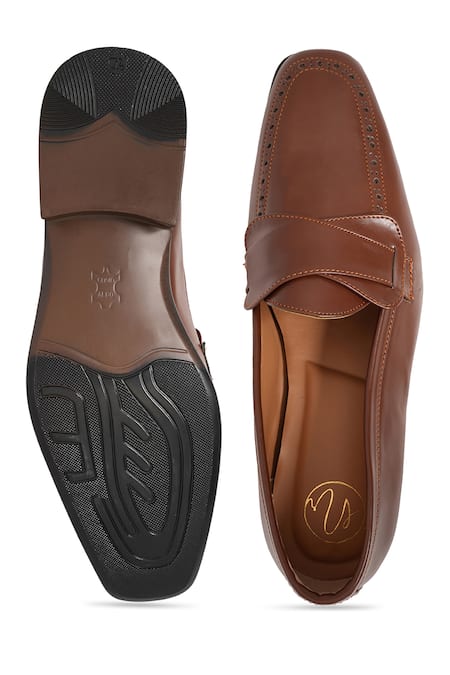 NR By Nidhi Rathi Tan Patent Slip On Loafers 