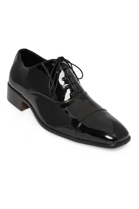 Shop_NR By Nidhi Rathi_Black Glossy Patent Derby Shoes _Online_at_Aza_Fashions