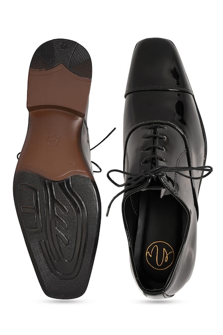 NR By Nidhi Rathi Glossy Black Patent Derby Shoes 