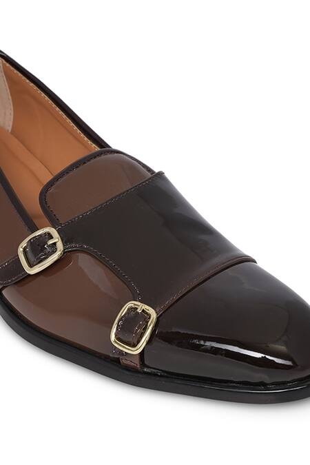 NR By Nidhi Rathi Brown Buckles Patent Monk Shoes at Aza Fashions NR By Nidhi Rathi_Brown Buckles Patent Monk Shoes_at_Aza_Fashions