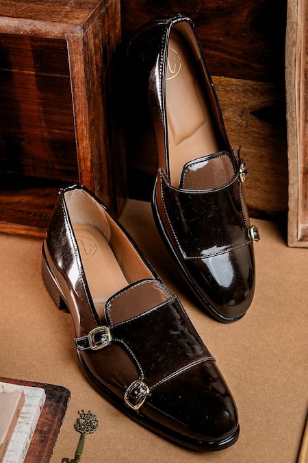 NR By Nidhi Rathi Brown Patent Monk Shoes 