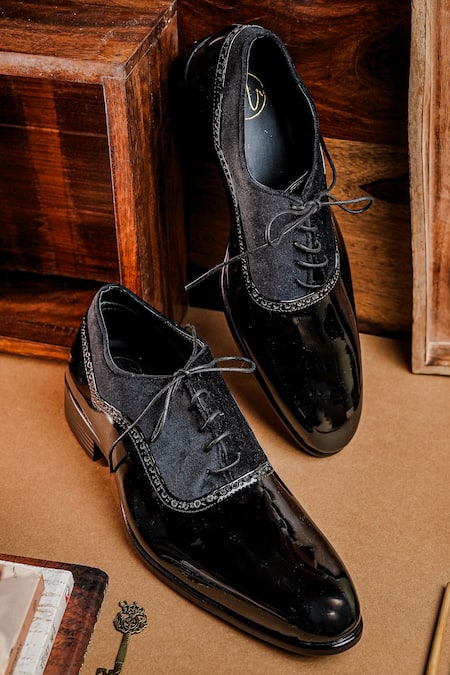 NR By Nidhi Rathi Gloss Black Patent Oxford Shoes 