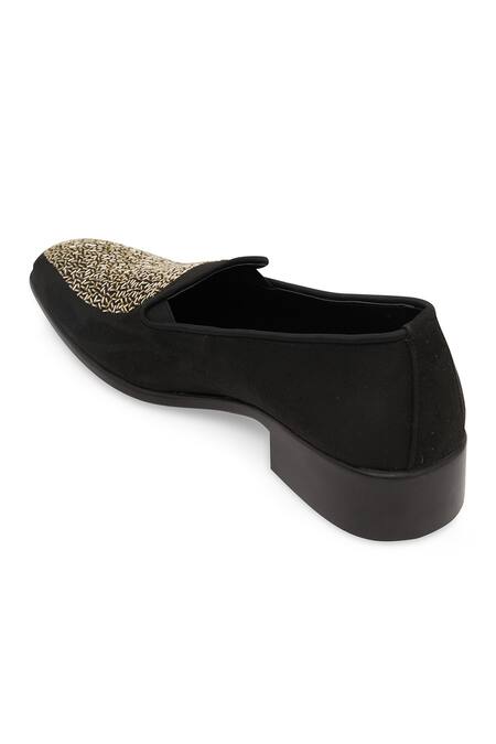 Buy_NR By Nidhi Rathi_Black Embroidery Colourblocked Suede Mid-top Derbys _Online_at_Aza_Fashions