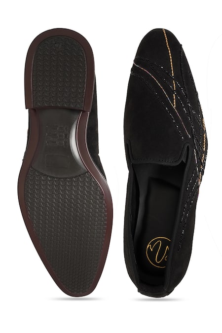 NR By Nidhi Rathi Colourblocked Black Suede Slip-On Derbys 
