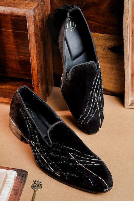 NR By Nidhi Rathi Colourblocked Black Suede Slip-On Derbys 