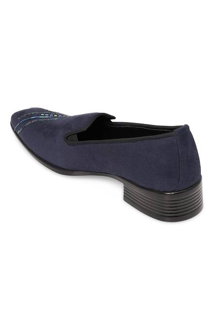 NR By Nidhi Rathi_Blue Textured Suede Slip-on Derbys _Online_at_Aza_Fashions