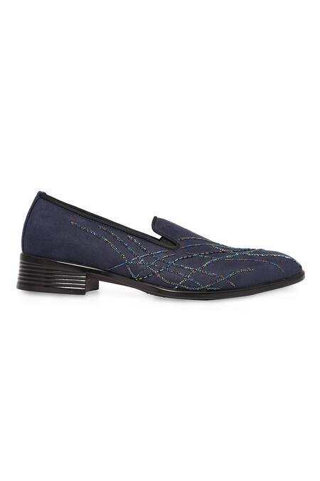 Buy_NR By Nidhi Rathi_Blue Textured Suede Slip-on Derbys _Online_at_Aza_Fashions