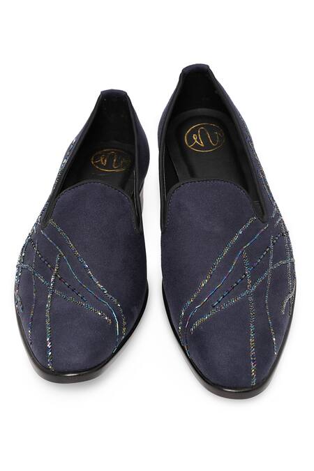 Buy_NR By Nidhi Rathi_Blue Textured Suede Slip-on Derbys 