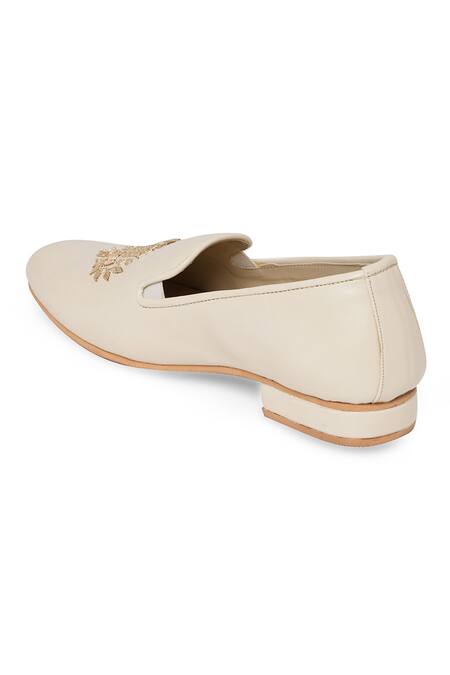 NR By Nidhi Rathi_White And Gold Embroidered Slip-on Derbys _Online_at_Aza_Fashions