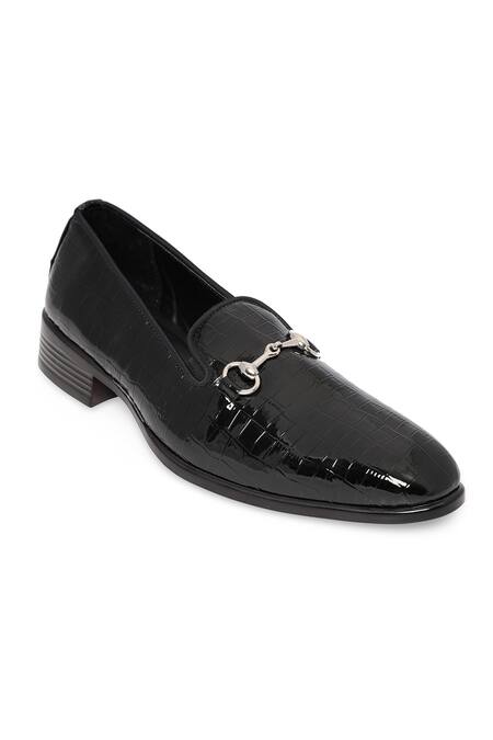 NR By Nidhi Rathi_Black Buckles Gloss Patent Slip-on Monks _Online_at_Aza_Fashions