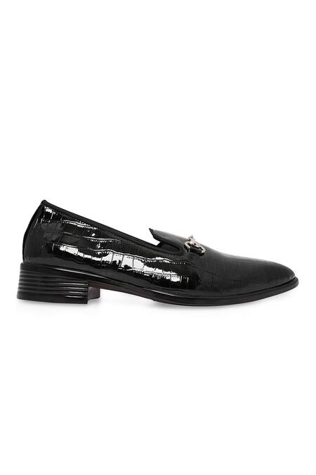 Buy_NR By Nidhi Rathi_Black Buckles Gloss Patent Slip-on Monks _Online_at_Aza_Fashions
