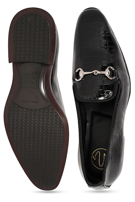 Shop_NR By Nidhi Rathi_Black Buckles Gloss Patent Slip-on Monks _at_Aza_Fashions