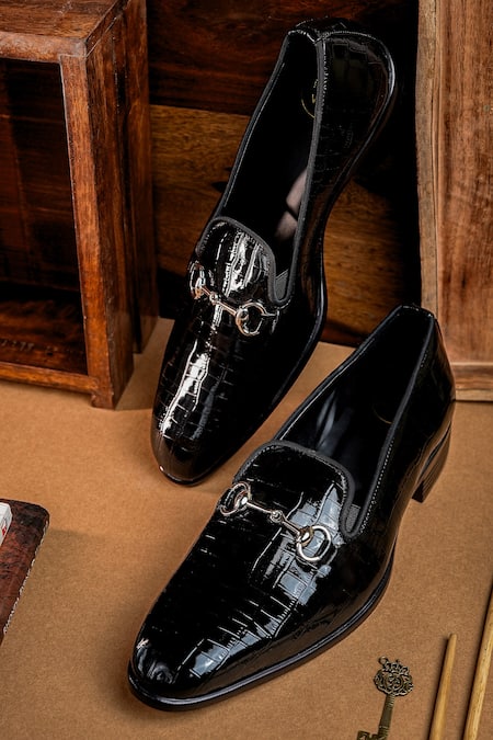 NR By Nidhi Rathi Gloss Black Patent Slip-On Monks 