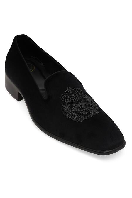 Shop_NR By Nidhi Rathi_Black Suede Slip-on Loafers_Online_at_Aza_Fashions