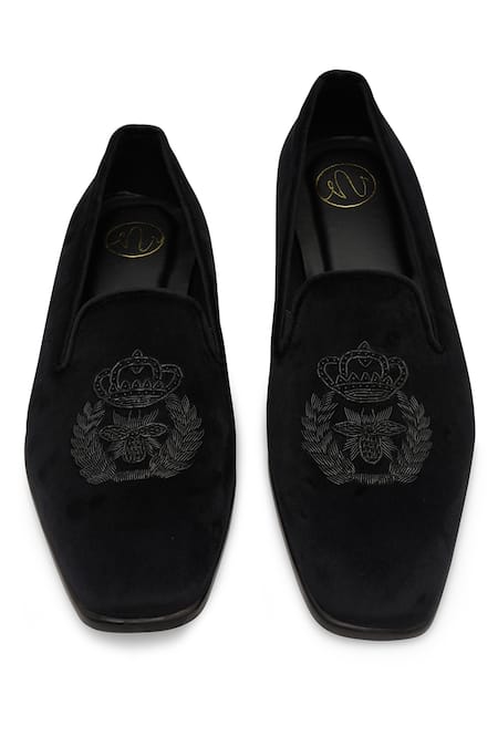 NR By Nidhi Rathi_Black Suede Slip-on Loafers_at_Aza_Fashions