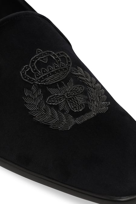 Buy_NR By Nidhi Rathi_Black Suede Slip-on Loafers