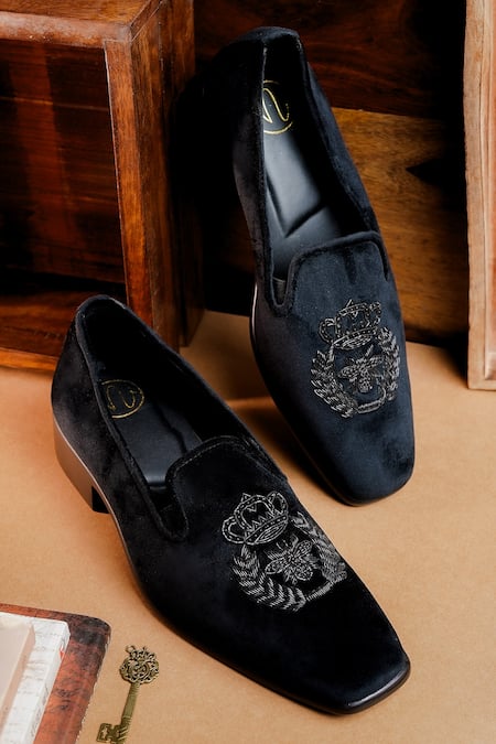 NR By Nidhi Rathi Black Suede Slip-On Loafers 