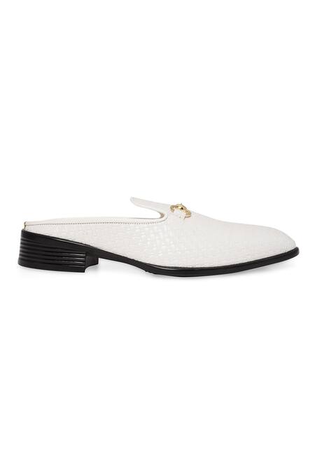 Shop_NR By Nidhi Rathi_White Textured Patent Slip-on Flatforms_Online_at_Aza_Fashions