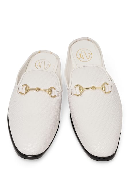 NR By Nidhi Rathi White Textured Patent Slip-On Flatforms 