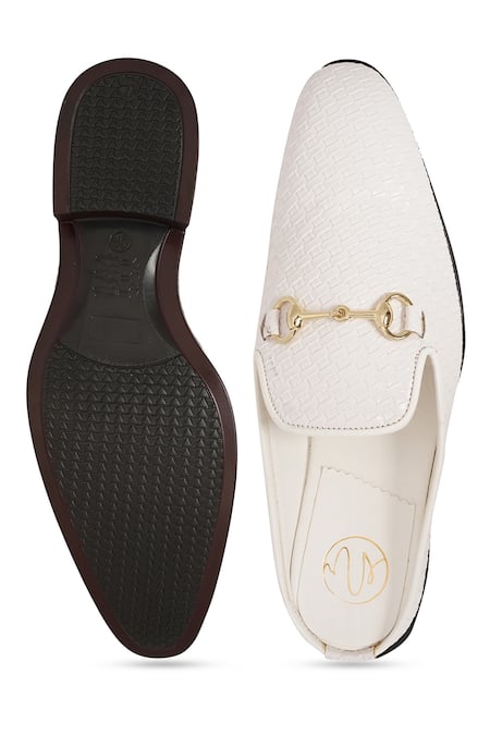 NR By Nidhi Rathi White Textured Patent Slip-On Flatforms 