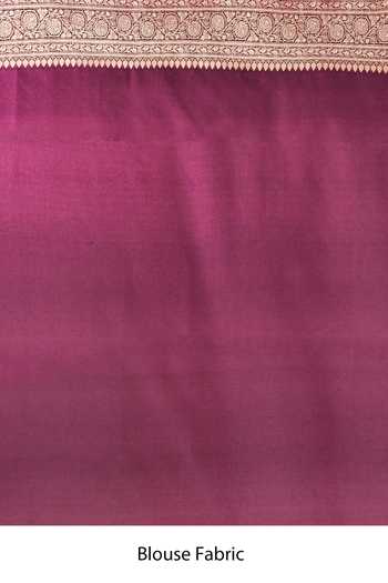 Shop_Khwaab By Sanjana Lakhani_Wine Embroidery Banarasi Silk Butti Brocade Saree With Running Blouse _Online_at_Aza_Fashions