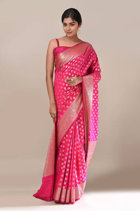 Buy Naintara Bajaj Pink Banarasi Silk Butti Brocade Saree With Running Blouse Online at Aza Fashions Buy_Naintara Bajaj_Pink Banarasi Silk Butti Brocade Saree With Running Blouse _Online_at_Aza_Fashions