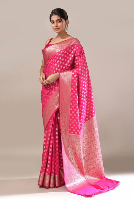 Shop Naintara Bajaj Pink Banarasi Silk Butti Brocade Saree With Running Blouse Online at Aza Fashions Shop_Naintara Bajaj_Pink Banarasi Silk Butti Brocade Saree With Running Blouse _Online_at_Aza_Fashions
